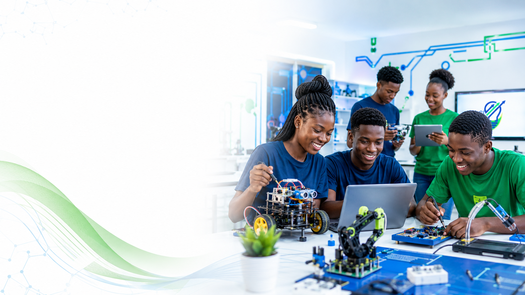 African learners working on robotics and practical STEM projects